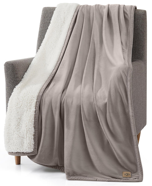 UGG Bliss Throw Blanket Plush Soft Fleece Fluffy Blankets for Bed or Couch Oversized Warm Reversible Machine Washable Medium Weight Home Decor Giftable Throw, 50-inch x 70-inch, Oyster Brown