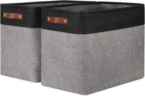 DULLEMELO Extra Large Fabric Storage Baskets - Organize Toys & Books | Black & Grey, 2-Pack