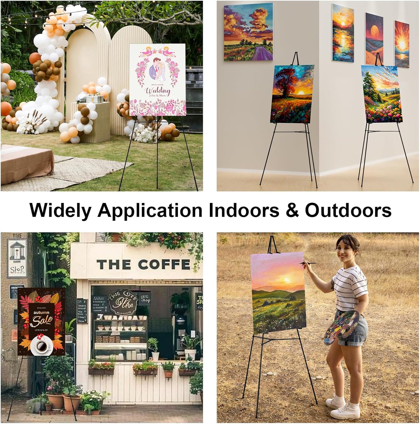 Nicpro Folding Easels - 63 Inch Metal Tripod Stand, Portable 3-Pack for Artists & Weddings - Black with Carry Bag