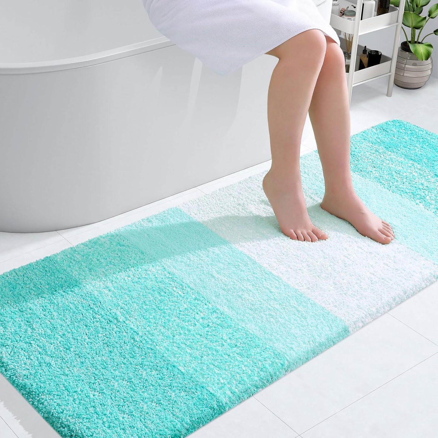 OLANLY Large Bathroom Rugs - Extra Soft Microfiber Mat | Quick Dry, Machine Washable, Teal 54x24