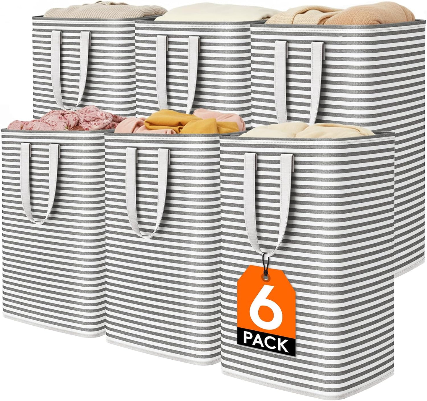 Lifewit 6-Pack Laundry Basket - 80L Collapsible Hamper with Reinforced Handles | Waterproof Design in Black