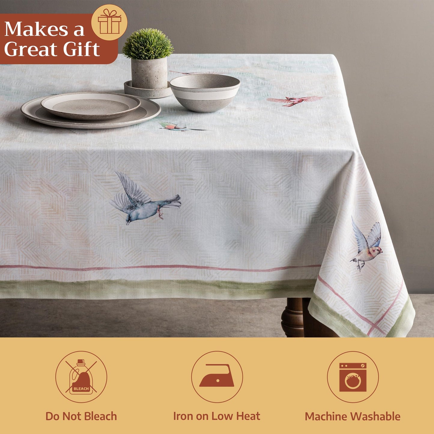 Maison d' Hermine Table Cloth Rectangle Table 100% Cotton 60 x 120 Inches Tablecloth Reusable Decorative for Dining Kitchen Room Farmhouse Home Gifts for Mothers Day Spring Summer - Flying Birds
