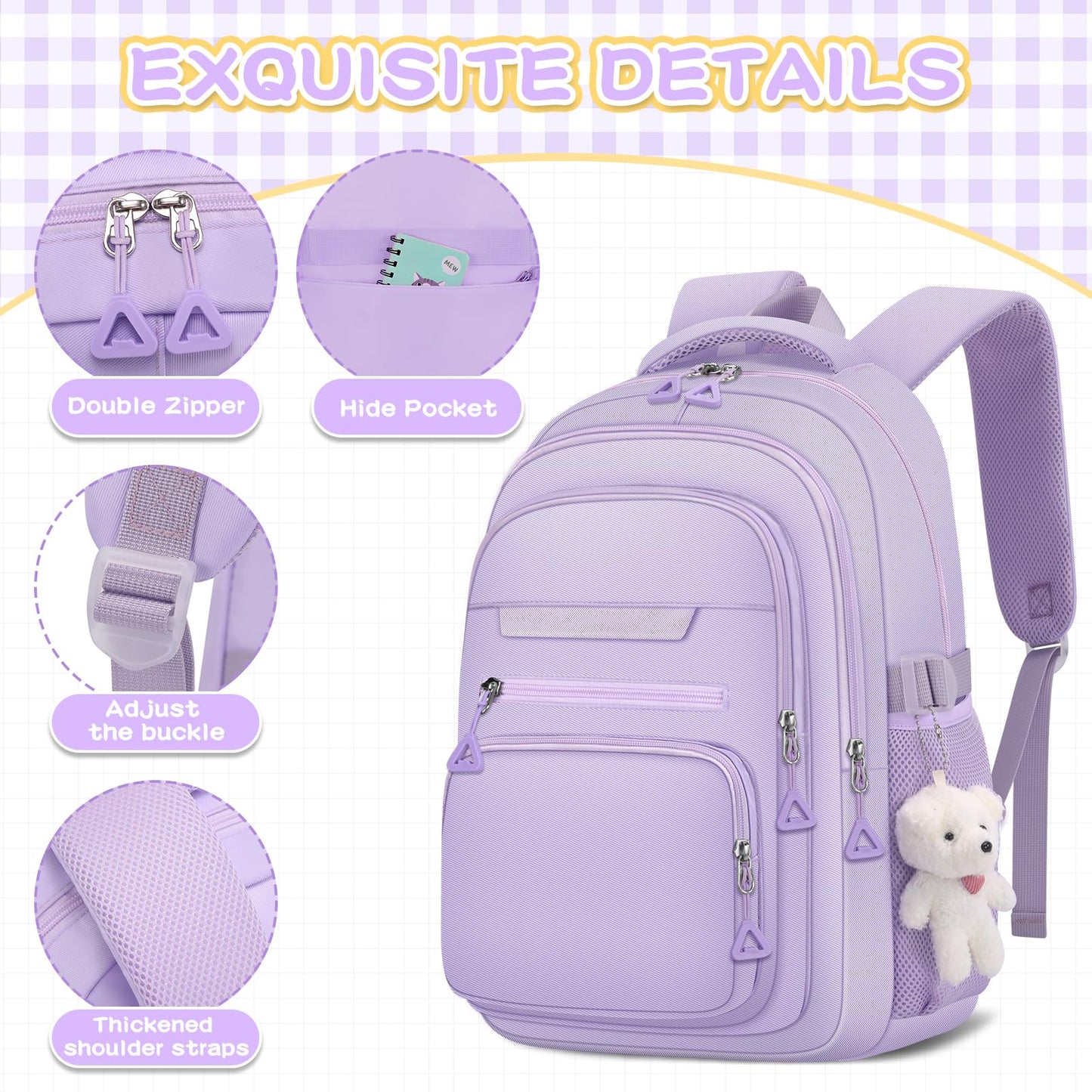 KBTYE Cute Girls Backpack for School Kids Travel College backpack for Women Teen Purple Bookbags Aesthetic Laptop Bagpack