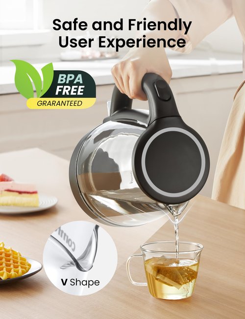 COMFEE' Electric Kettle, 1.7L Hot Water Boiler, 1500W Fast Boil, Glass Electric Tea Kettle with LED Indicator, Auto Shut-Off and Boil-Dry Protection, BPA Free