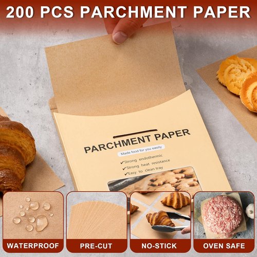 200Pcs Unbleached Parchment Paper Sheets - 6x6 Inches Non-Stick Baking & Frying Solution