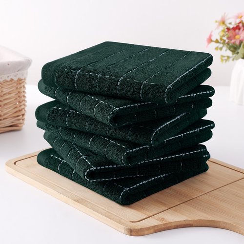 Homaxy 100% Cotton Terry Kitchen Dish Cloths, Ultra Soft and Absorbent Dish Towels for Kitchen, Suitable for Drying and Washing Dishes, 12 Pack, 12 x 12 Inches, Blackish Green