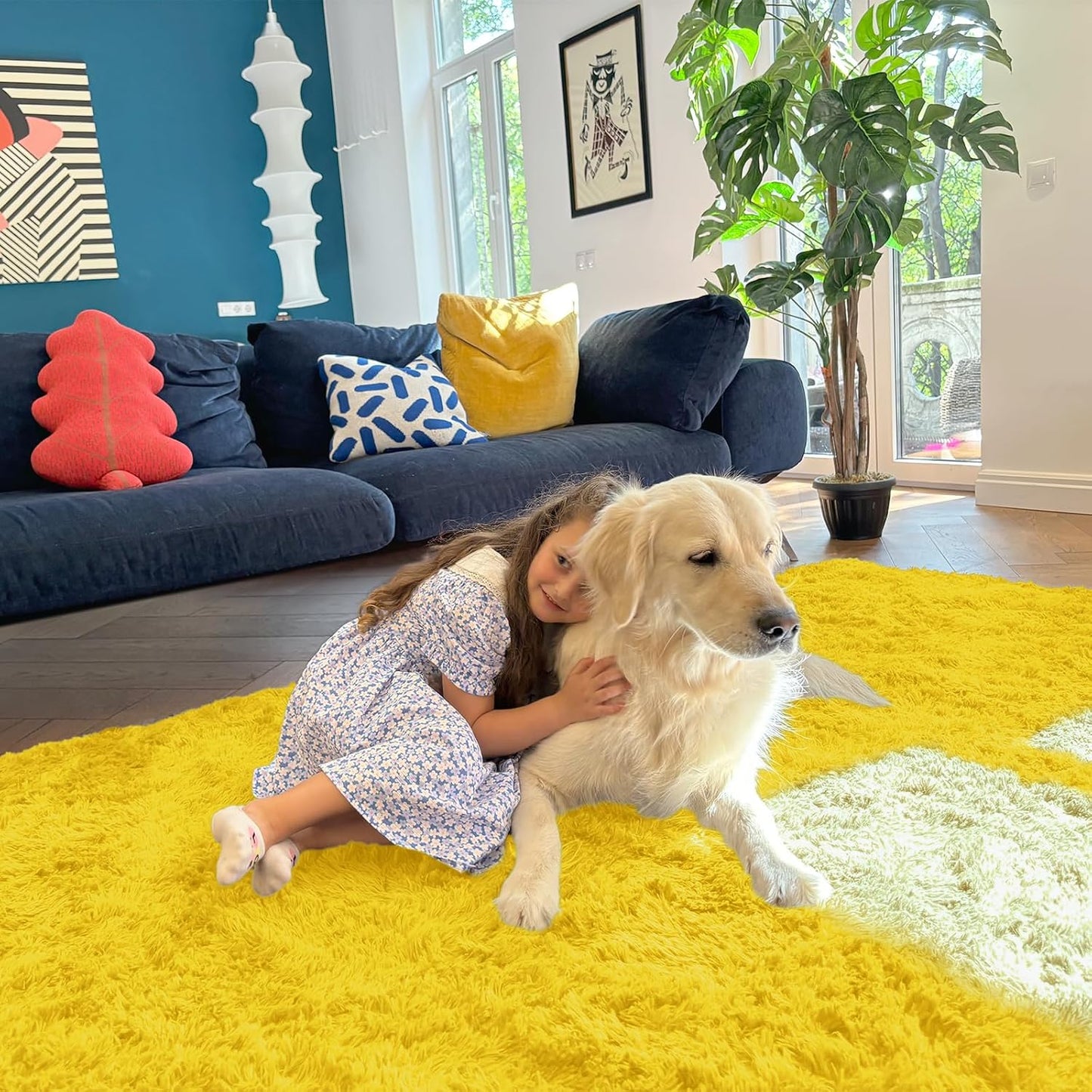 OLANLY Large Area Rug - Soft Fluffy Shaggy Carpet for Living Room & Bedroom | 5x8, Yellow