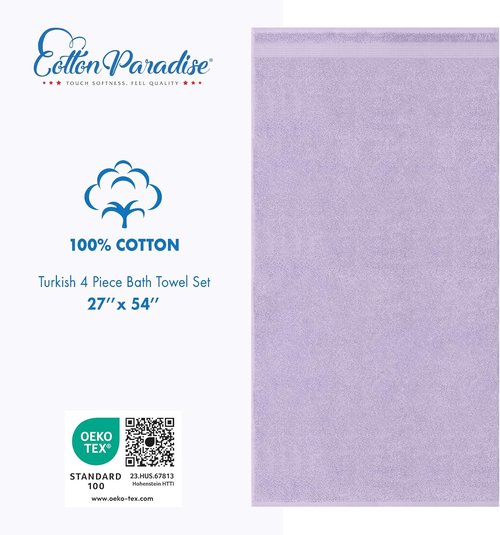 Cotton Paradise 100% Cotton Extra Large Plush Bath Towels Set - 4 Piece Lilac Collection