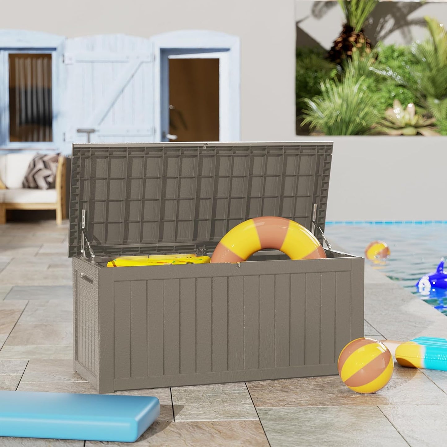 TARKARI 270 Gallon Lockable Resin Deck Box - Waterproof & UV-Resistant Outdoor Storage | Gray