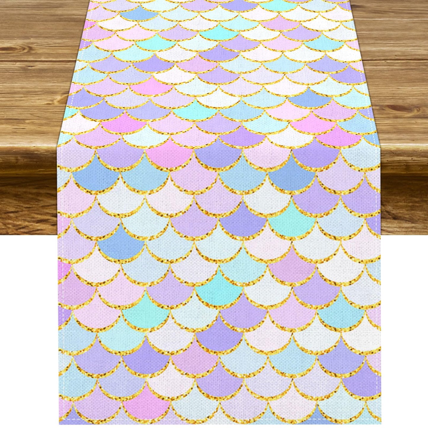Pudodo Mermaid Table Runner Girls Mermaid Themed Birthday Party Decoration Under The Sea Kitchen Dining Room Home Decor