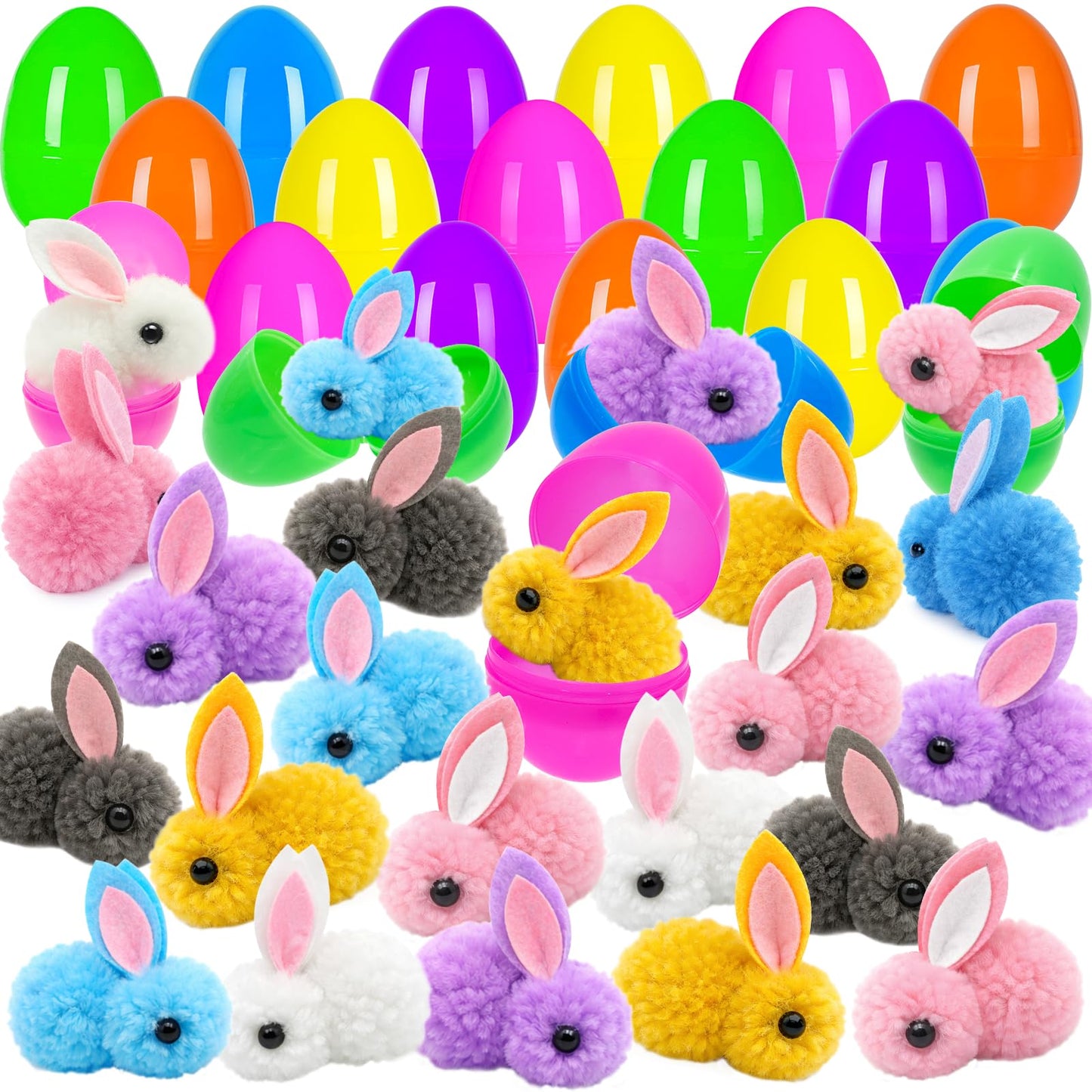 Olixmlya 24 Pack Easter Egg Fillers Plush Bunny Toys, Easter Eggs Filled Mini Colorful Bunny Filled for Kids Toddler Teens Boys Girls Easter Basket Stuffers Easter Party Favors