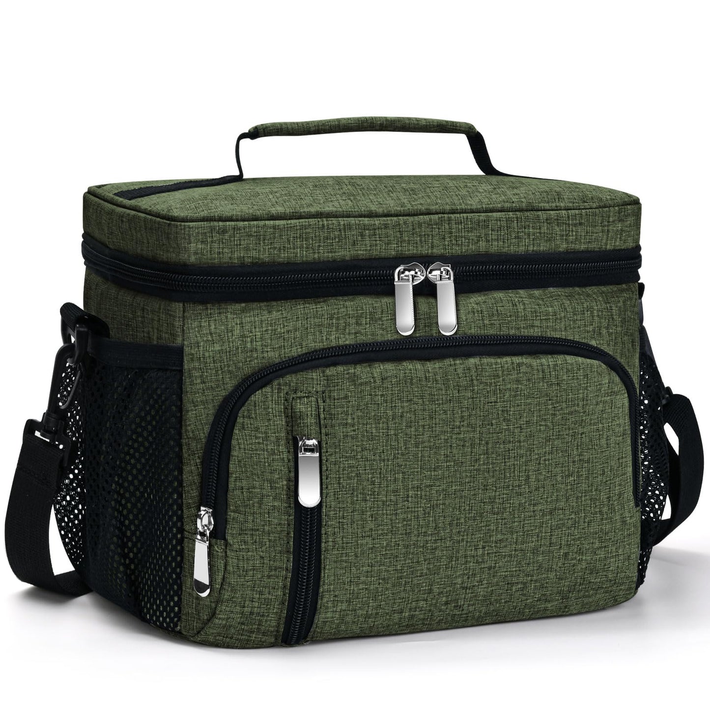 MIAOJIE Insulated Lunch Bag for Men & Women, 9L Leakproof Lunch Box Soft Cooler Tote with 5 Pockets, 600D Oxford, EVA Lining, Adjustable Strap for Work, Picnic, Beach&Travel-Green