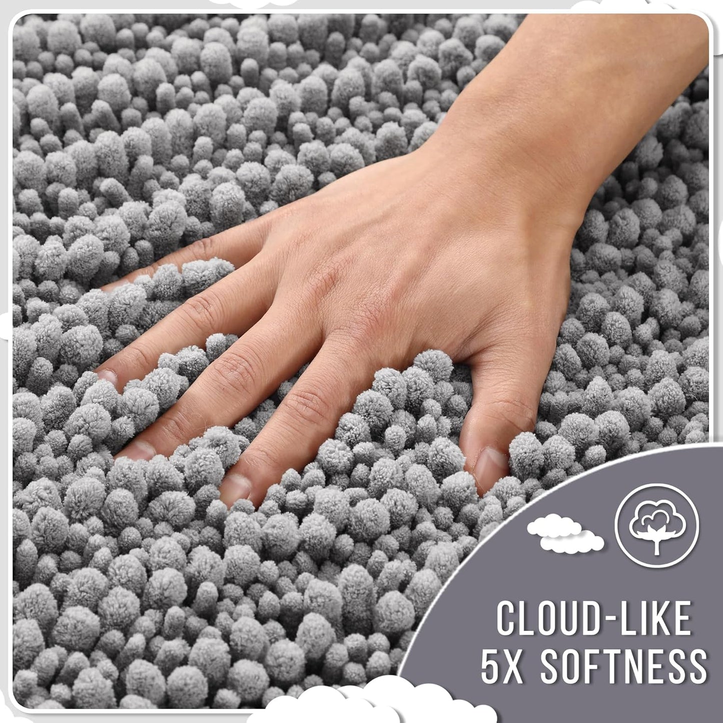 Yimobra Non-Slip Bathroom Rug - Ultra Soft Chenille Bath Mat, Quick Dry Shaggy Carpet, Gray | 24x17 Inch