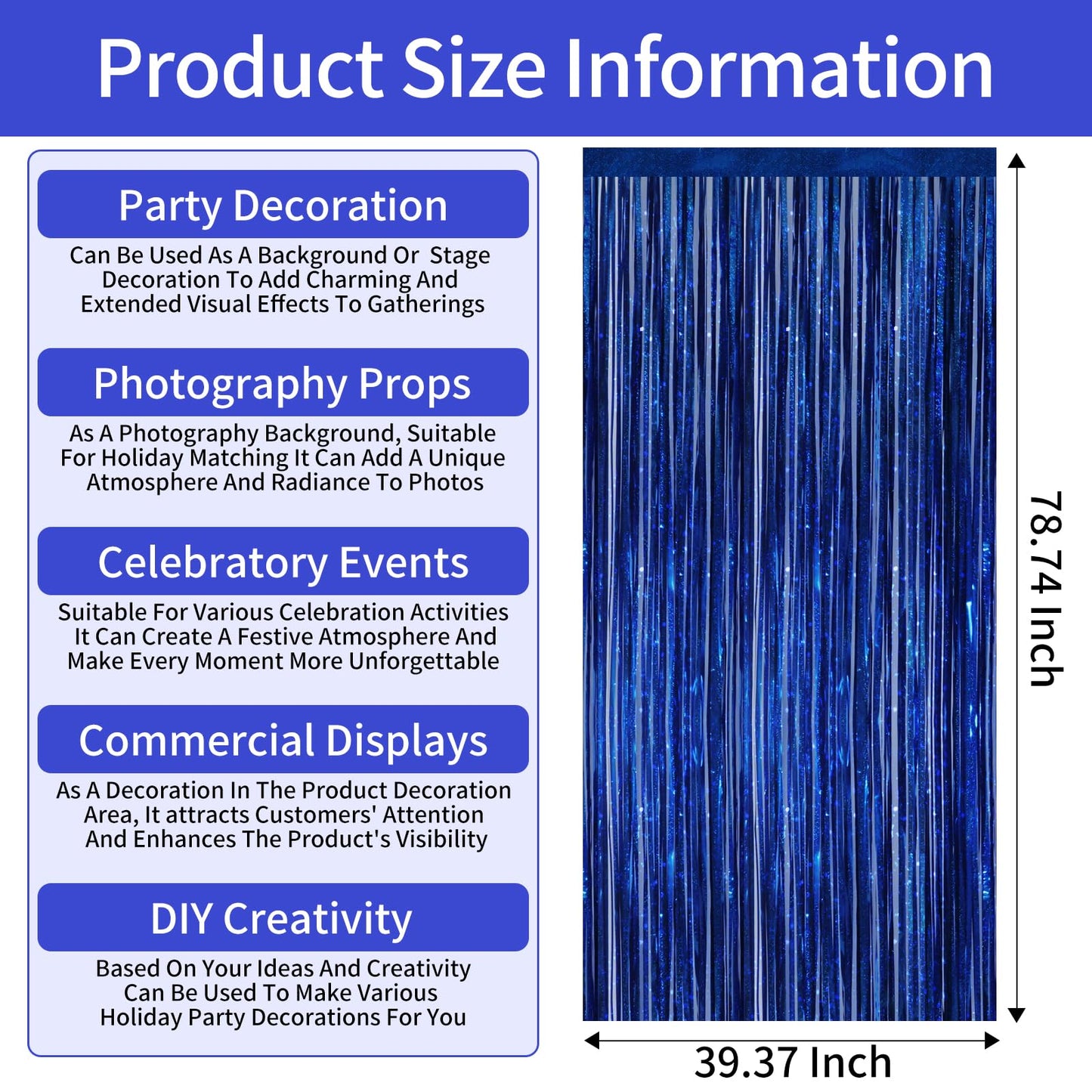 Picoway 4 Pack Foil Fringe Tinsel Backdrop Curtains, Birthday Engagement Bachelorette Party Decorations, Photo Booth Props Door Streamers Curtain (Blue)