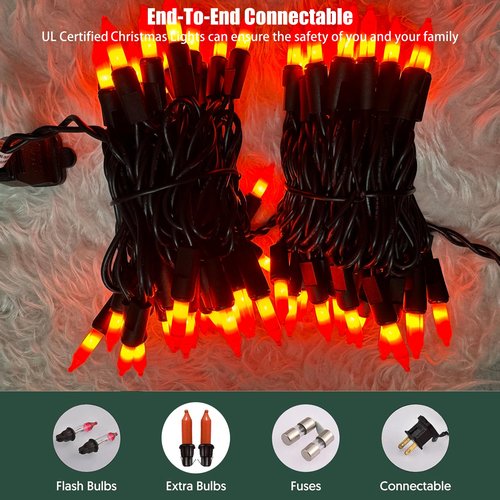 HISHINY Orange Halloween Lights,100 Count Incandescent Lights String with Black Wire,Ideal Outdoor Indoor Halloween Decorations Lights for Patio Home Party,UL Certified (21feet)
