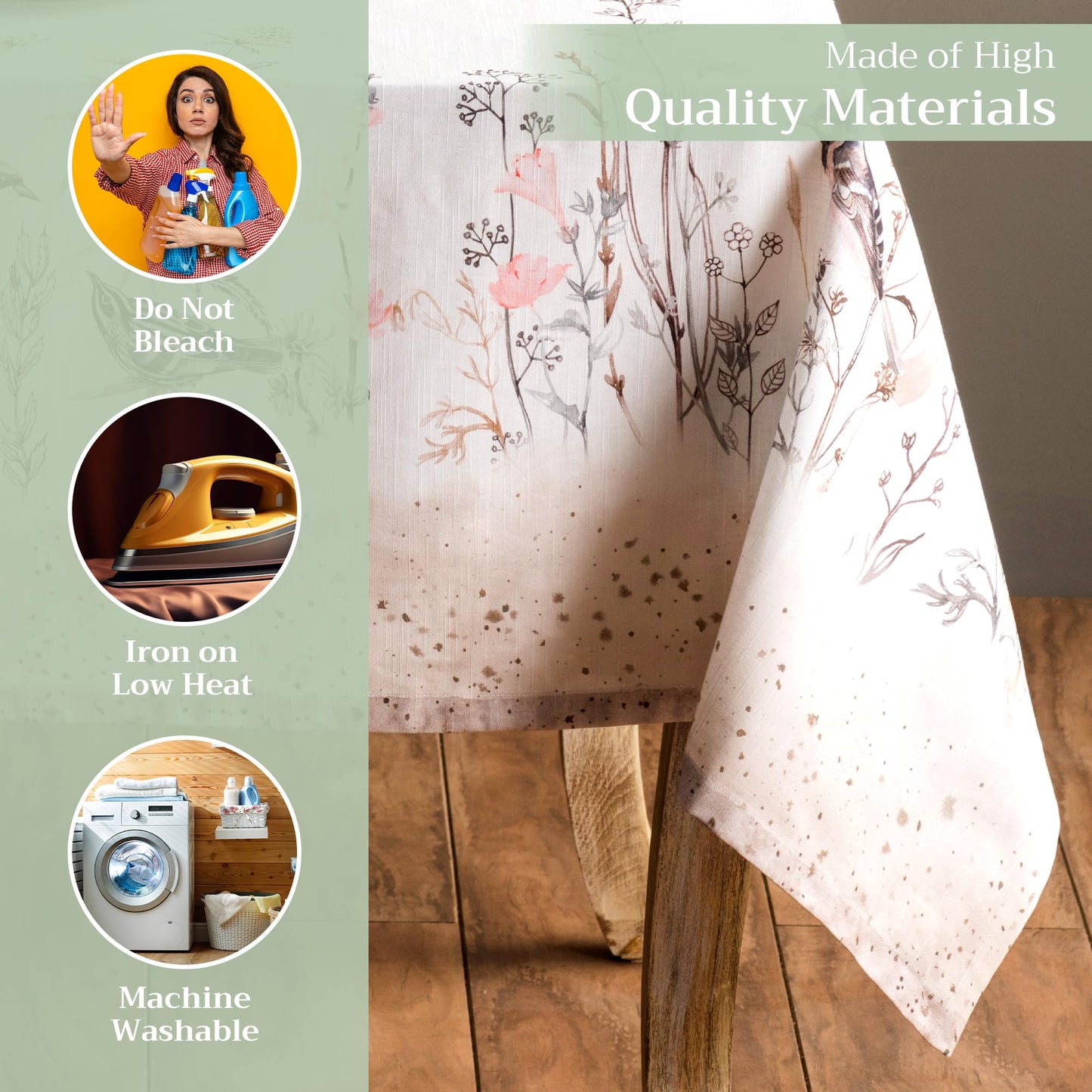 Maison d' Hermine Table Cloth Square Table 100% Cotton 54 x 54 Inches Tablecloth Reusable Decorative for Dining Kitchen Room Farmhouse Home Gifts for Mothers day Spring Summer - Meadow Florals - Brown