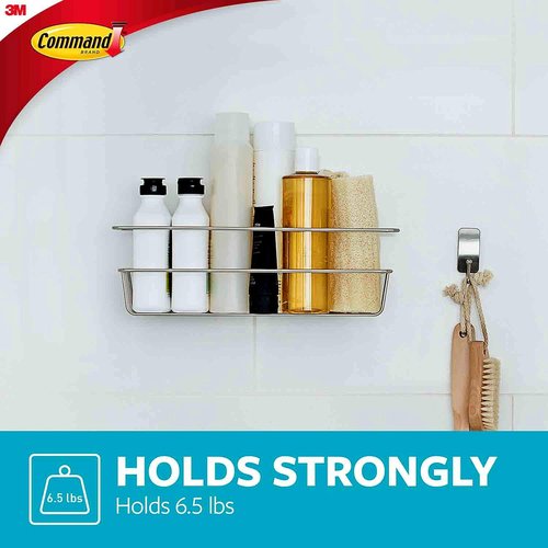 Command | Heavy Duty Shower Caddy - Satin Nickel Finish with 1 Prep Wipe & 4 Water-Resistant Strips