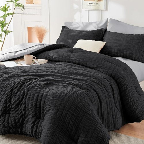 HYMOKEGE Twin XL Comforter Set - All Season Luxury 5-Piece Bedding Set in Black & Light Grey