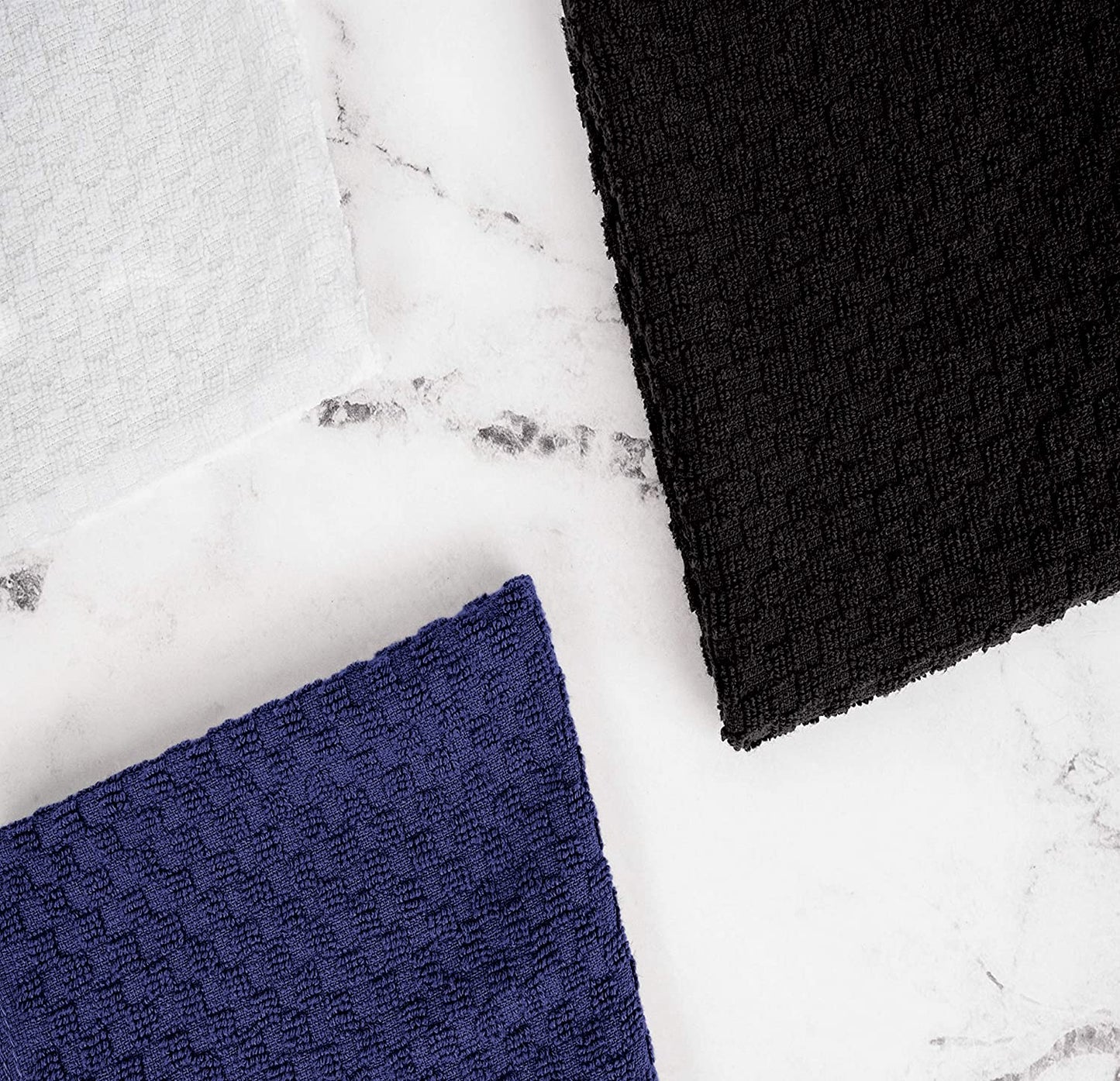 Wealuxe Super Absorbent Kitchen Towels 12 Pack - Premium 100% Cotton Kitchen Towels, 450GSM Thick Machine Washable Black Dish Towels for Kitchen Drying, Cleaning, Dobby Weave, Unmatched Quality