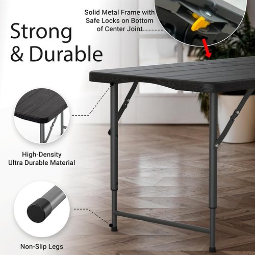 4FT Heavy Duty Foldable Table by [Brand Name] - Adjustable Height, Built-In Handle | Perfect for Indoor/Outdoor Events