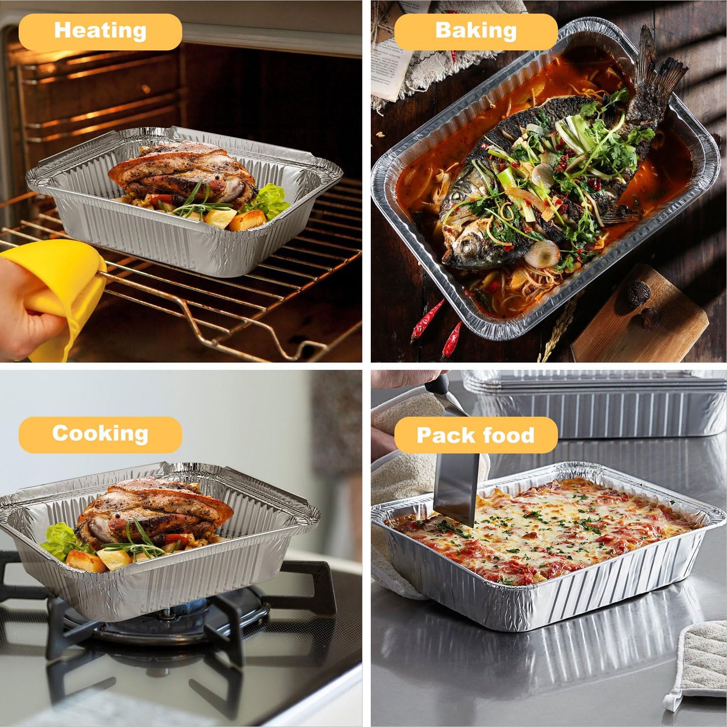 MUXHEL 50 Pcs 9 x 13 Aluminum Pans, Aluminum Foil Pans, Disposable Foil Trays for Baking, Cooking, Freezing and Storing Food