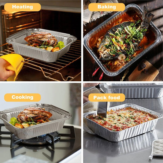 MUXHEL 50 Pcs 9 x 13 Aluminum Pans, Aluminum Foil Pans, Disposable Foil Trays for Baking, Cooking, Freezing and Storing Food