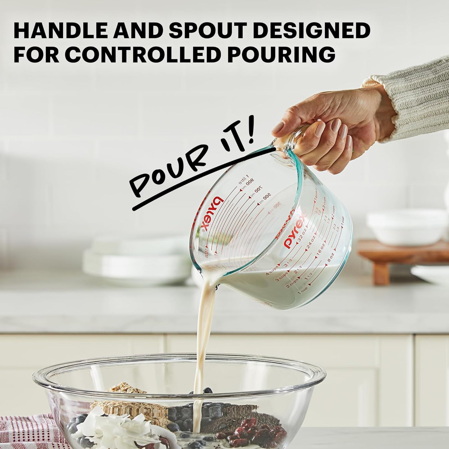 Pyrex Essentials Glass Measuring Cups Set - 3-Pack (1, 2 & 4 Cup) | Oven, Dishwasher, Freezer & Microwave Safe