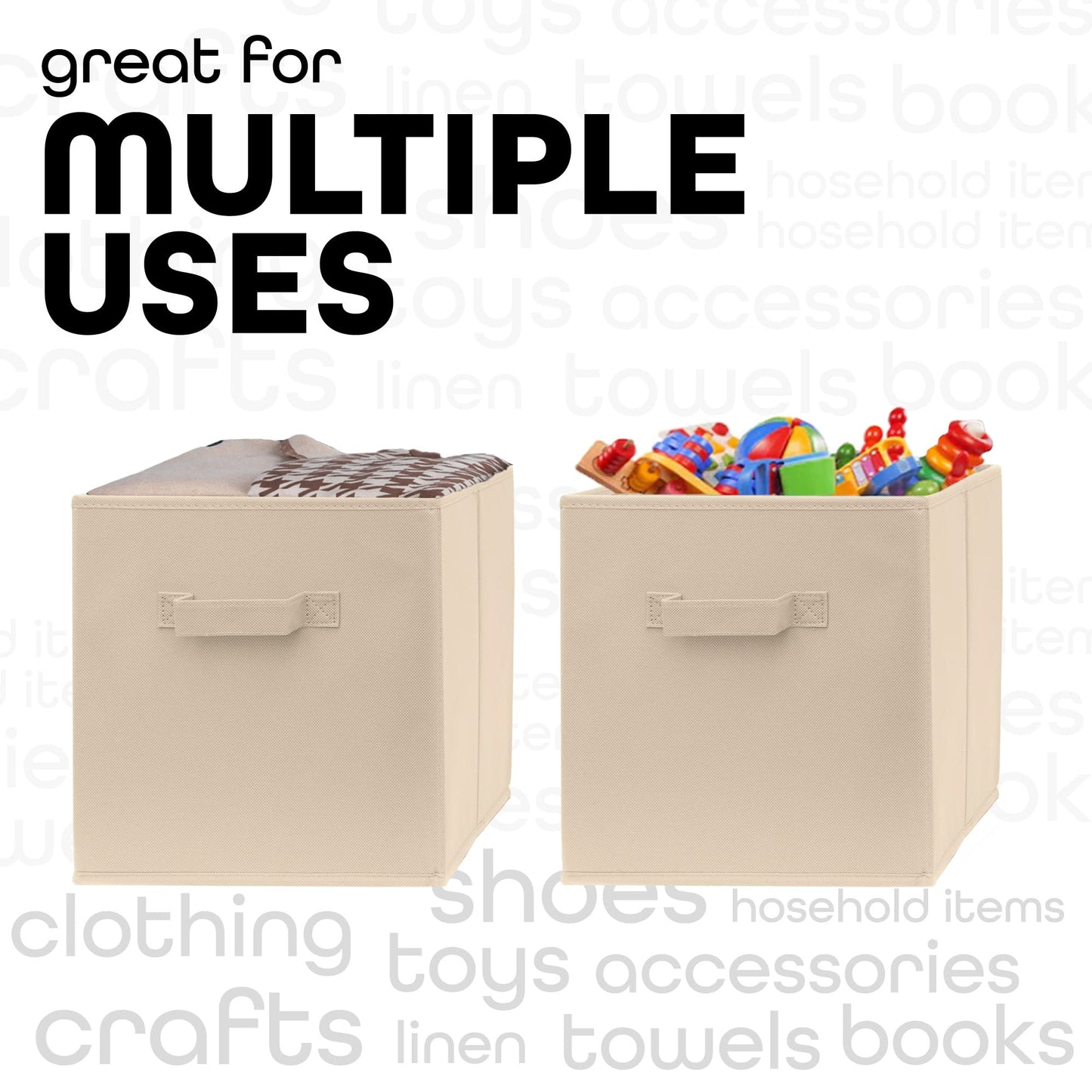 13 Inch Cube Storage Bins - 4 Pack - Large, Dual Handles, Foldable | 13x13 Fabric Bins for Organizing Closet, Clothes and Toys
