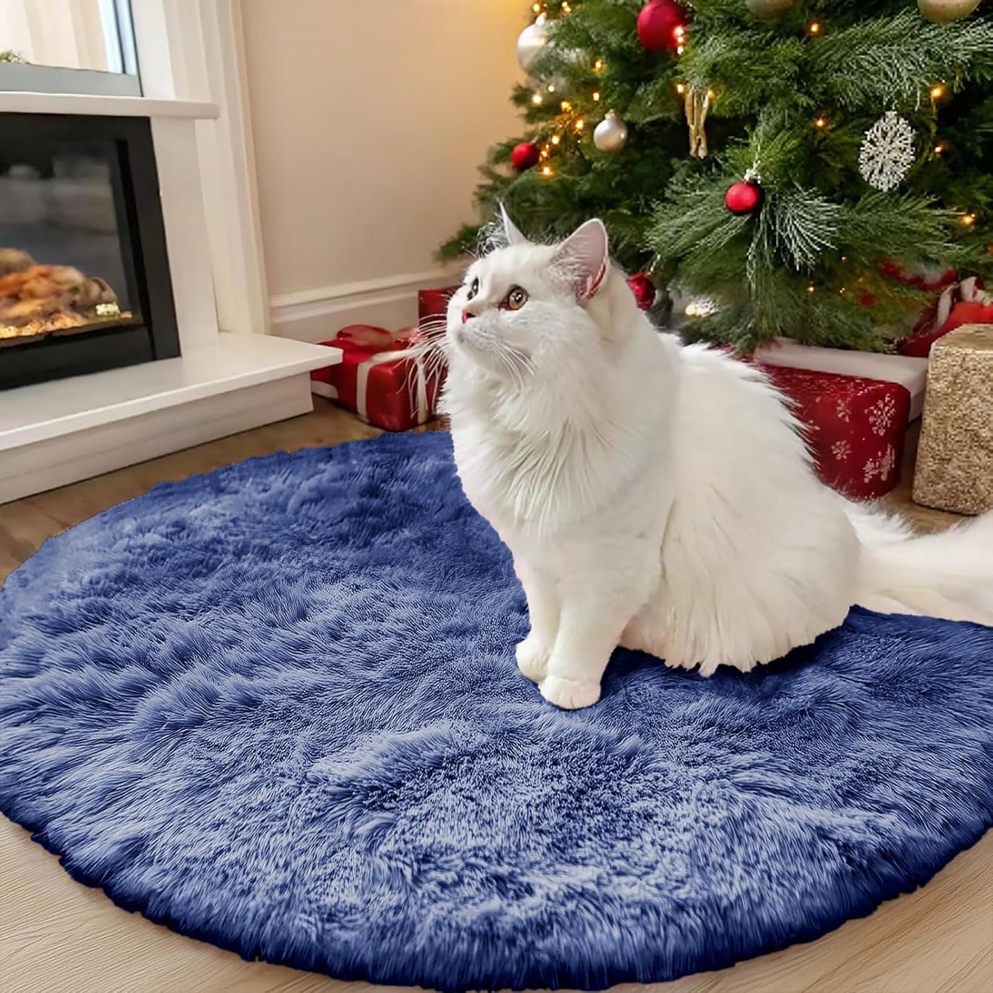 OLANLY Denim Blue Round Rug - Soft, Fluffy, Machine Washable 3 ft Circle Area Rug for Bedroom & Living Room
