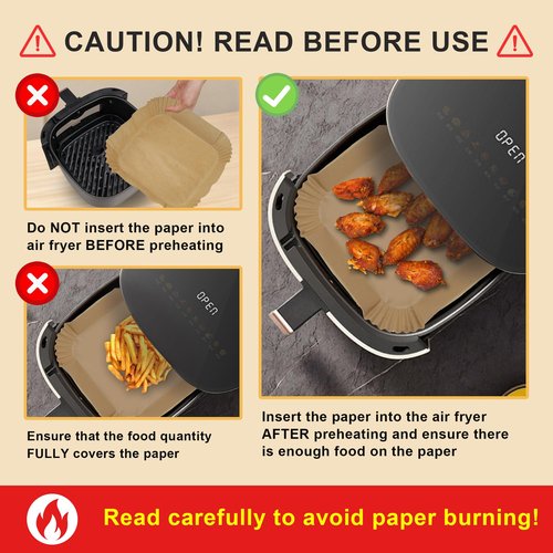 Boribim 9 Inch Air Fryer Paper Liners, 360 PCS Square Air Fryer Disposable Liners - AirFryer Accessories - Non-Stick and Oil Proof Air Fryer Parchment Paper Liners for 6-10QT Basket Oven Microwave