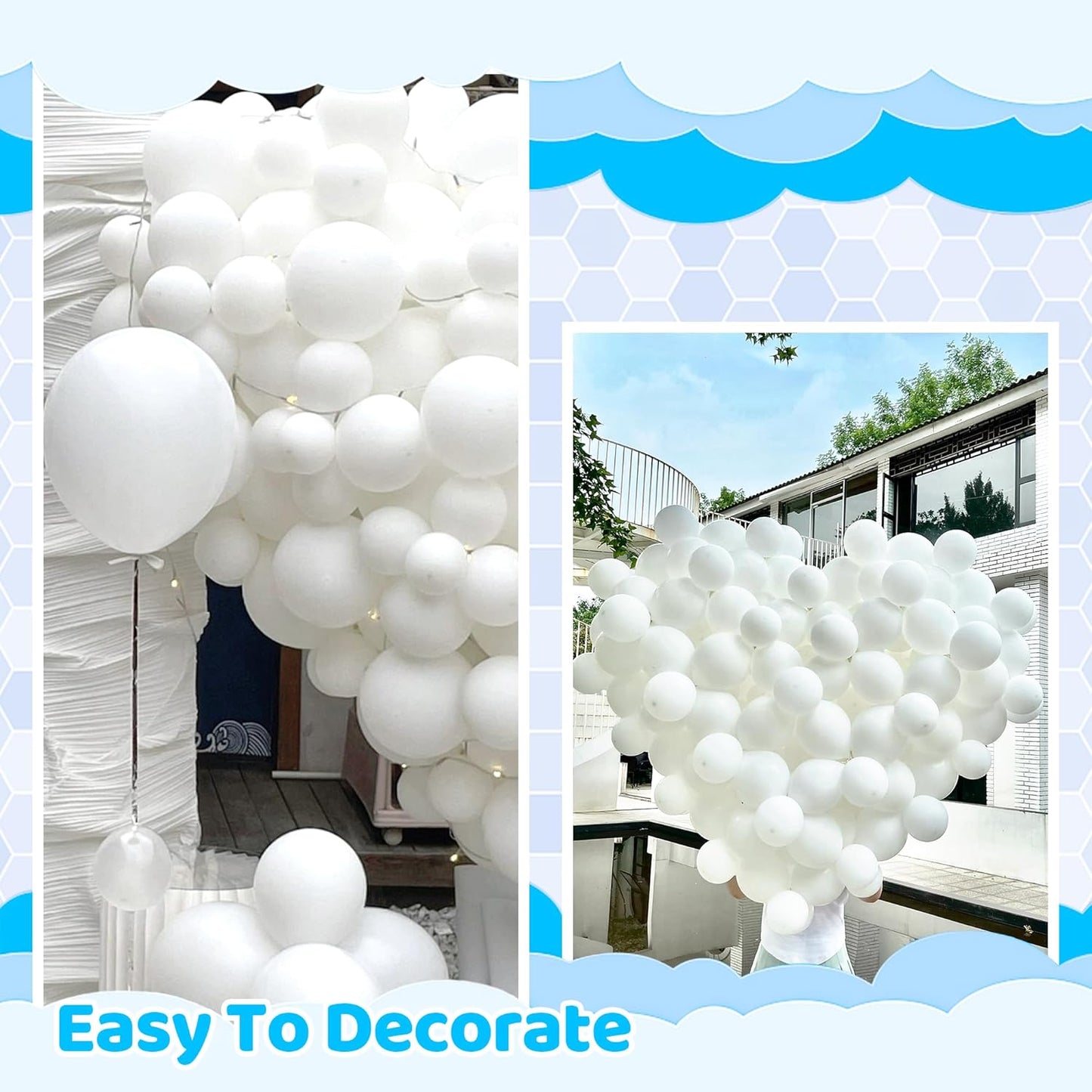 Skiennix White Latex Balloons - 200-Piece Garland Arch Kit for Birthday, Wedding & Baby Showers | 5-18 Inch Sizes