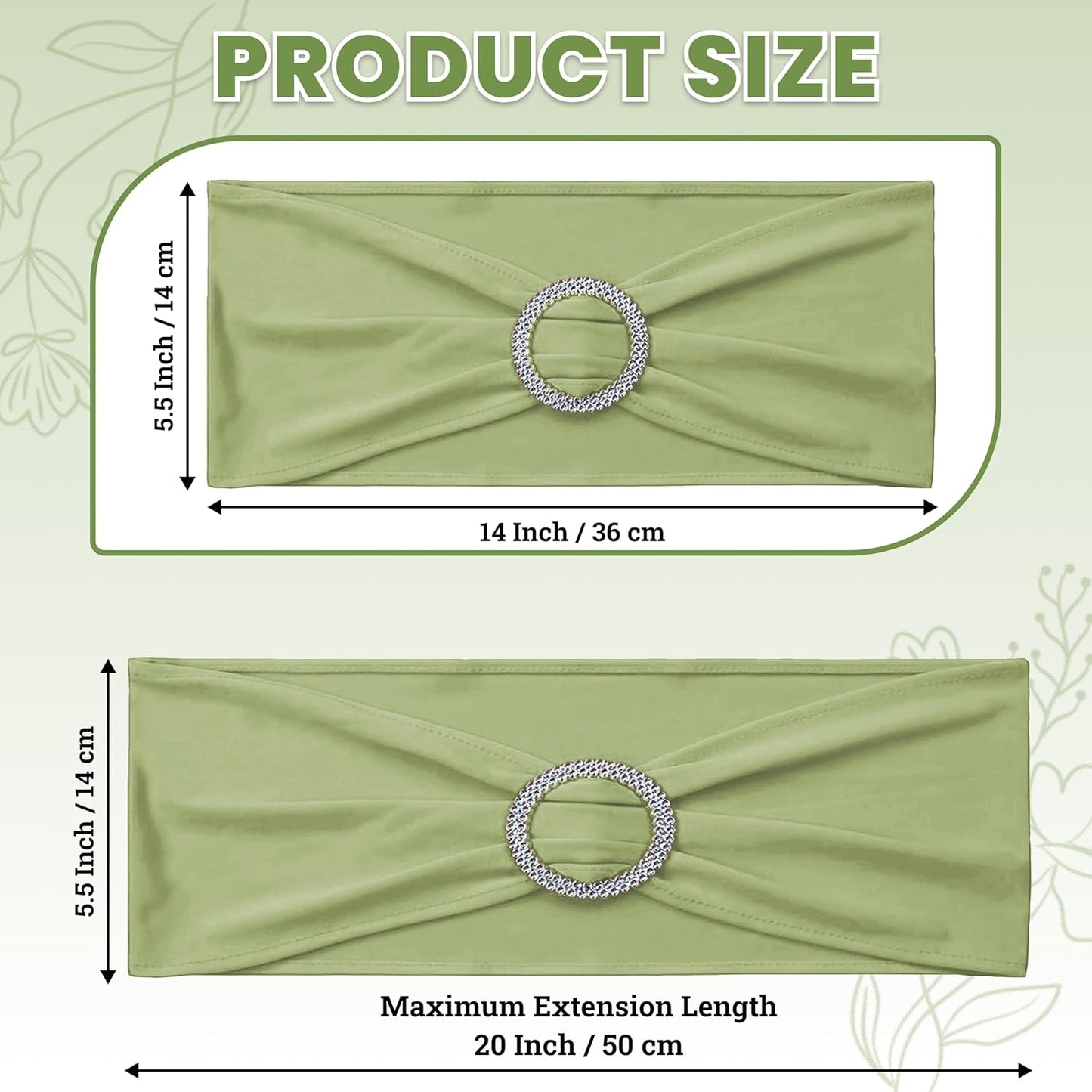 MDS Spandex Chair Sashes - Premium Stretch Covers with Buckle Slider for Weddings & Events | Sage Green, Pack of 75