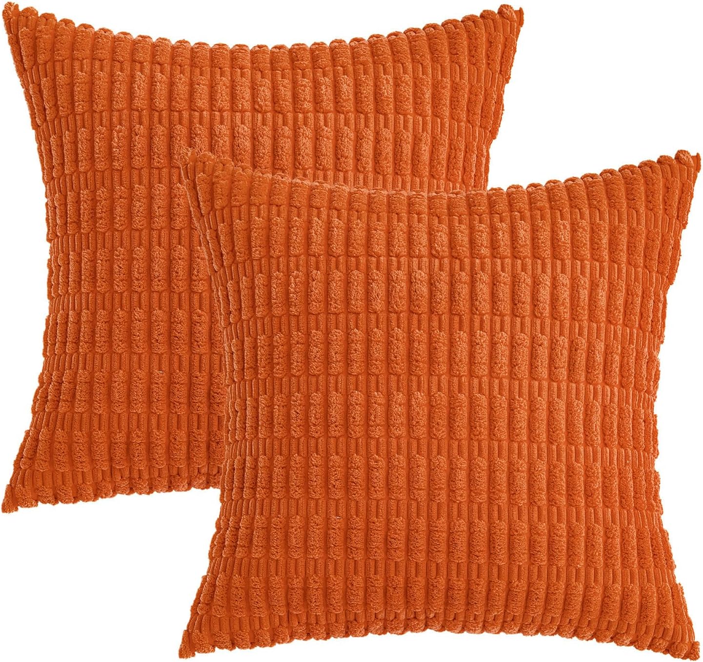 MIULEE Decorative Pillow Covers - Pack of 2 Orange Corduroy, 18x18 Inch Soft Boho Striped | Modern Farmhouse Decor