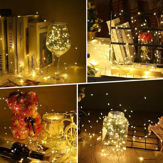 4 Pack Fairy Lights Battery Operated, 16.4 Ft 50 LED Starry Fairy Lights with Auto Timer Dark Green Copper Wire Twinkle Lights for Wedding Bedroom Christmas Decor (Warm White)