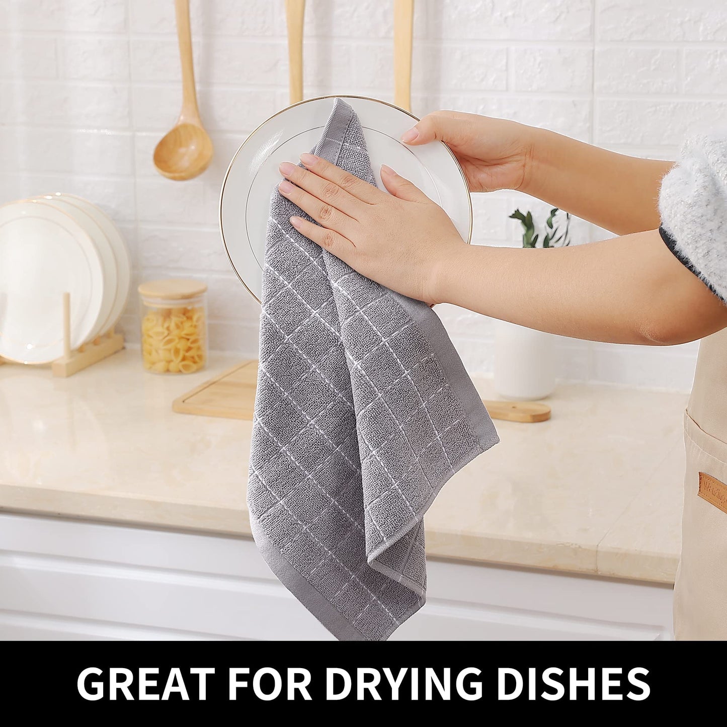 Homaxy 100% Cotton Terry Kitchen Dish Cloths, Ultra Soft and Absorbent Dish Towels for Kitchen, Suitable for Drying and Washing Dishes, 8 Pack, 12 x 12 Inches, Light Grey