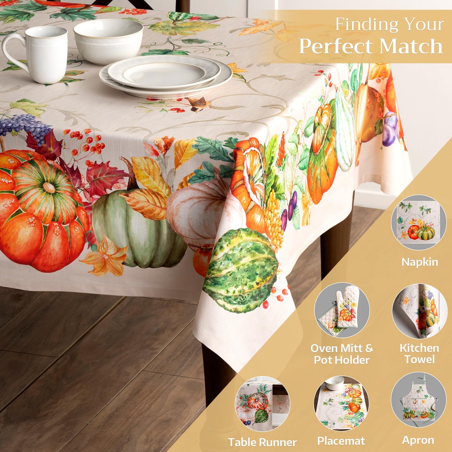 Maison d' Hermine Table Cloth Rectangle Table 100% Cotton 70 x 108 Inches Fall Tablecloth Reusable Everyday Use for Thanksgiving Christmas Decorations Dining Farmhouse Party (Lumina)