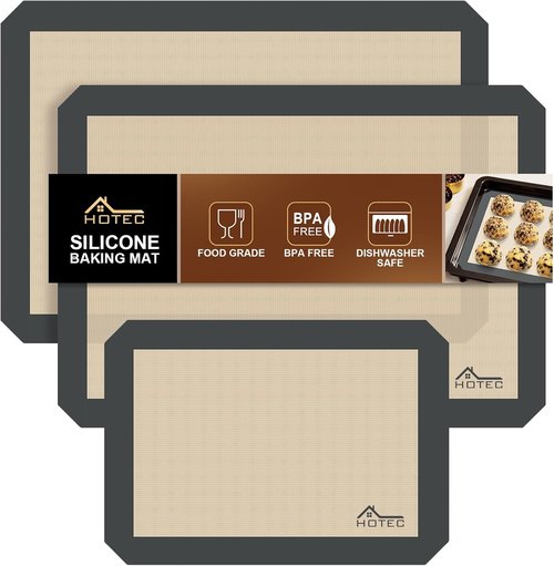 HOTEC Silicone Baking Mats 3 Pack - Non-Stick Reusable Baking Sheets for Cookies & Macarons | BPA-Free, Dishwasher Safe