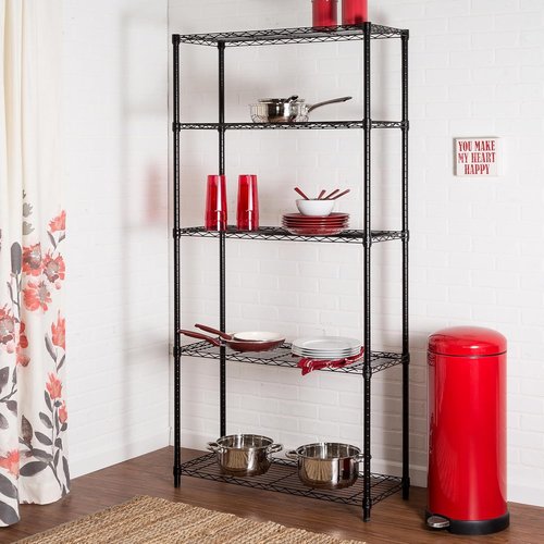 Honey-Can-Do Heavy-Duty 5-Tier Metal Storage Rack - Adjustable Shelves, 200-lb Capacity, Black, 14" W x 36" L x 72" H