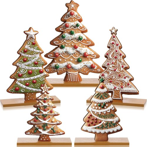 Chunful Gingerbread Christmas Table Decorations - 5 Pcs Wooden Centerpiece for Holiday Home Decor