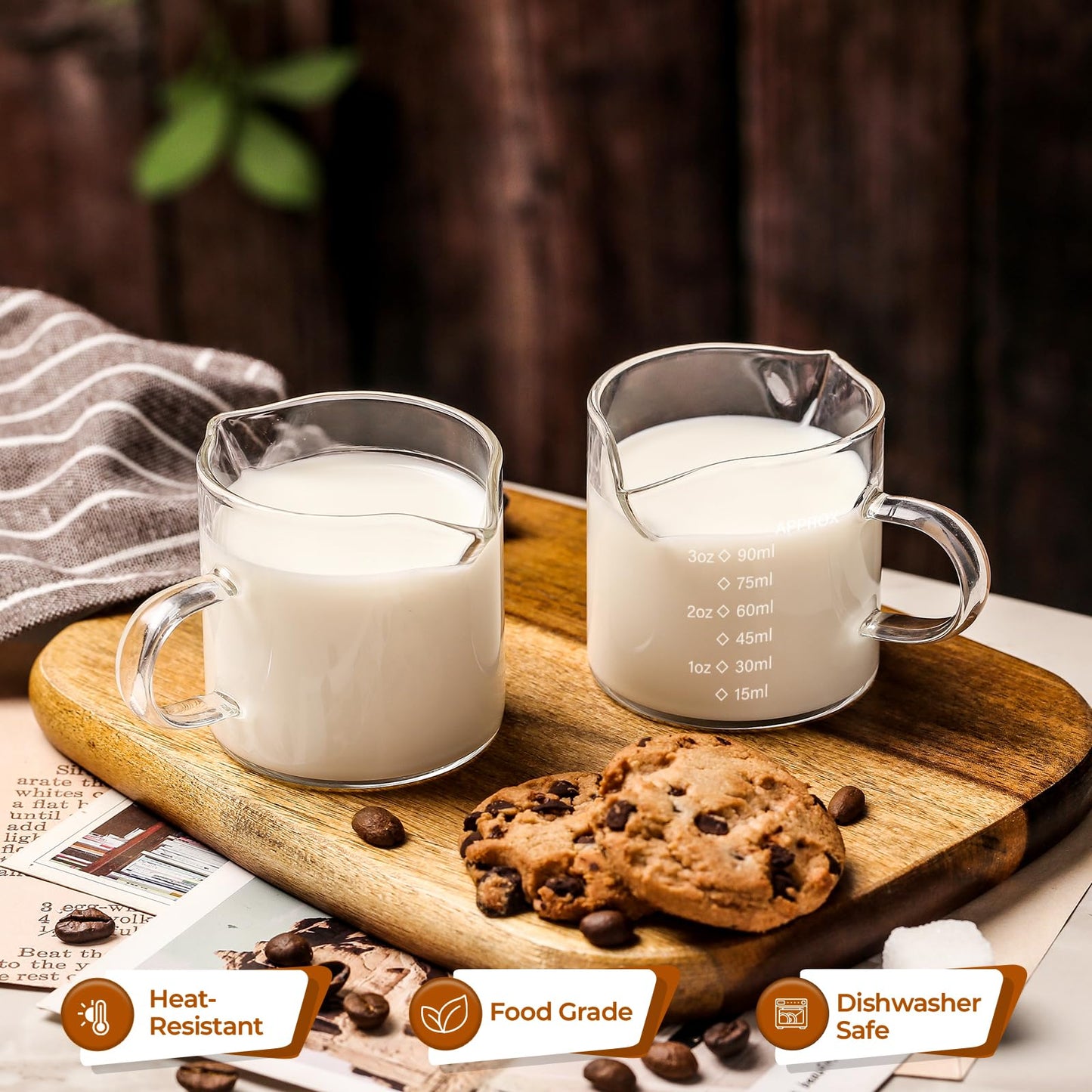 SENTVEND Espresso Cups Set of 2, 4 Oz Espresso Shot Glass with Handle Double Spout Measuring Cups with Scale Clear Glass Milk Cup Coffee Accessories Great for Making Coffee Desserts Salad Dressing