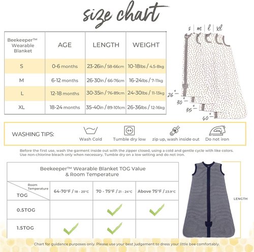 Burt's Bees Baby Wearable Blanket - Organic Cotton Unisex Beekeeper, Lightweight 0.5 TOG & Medium 1.5 TOG
