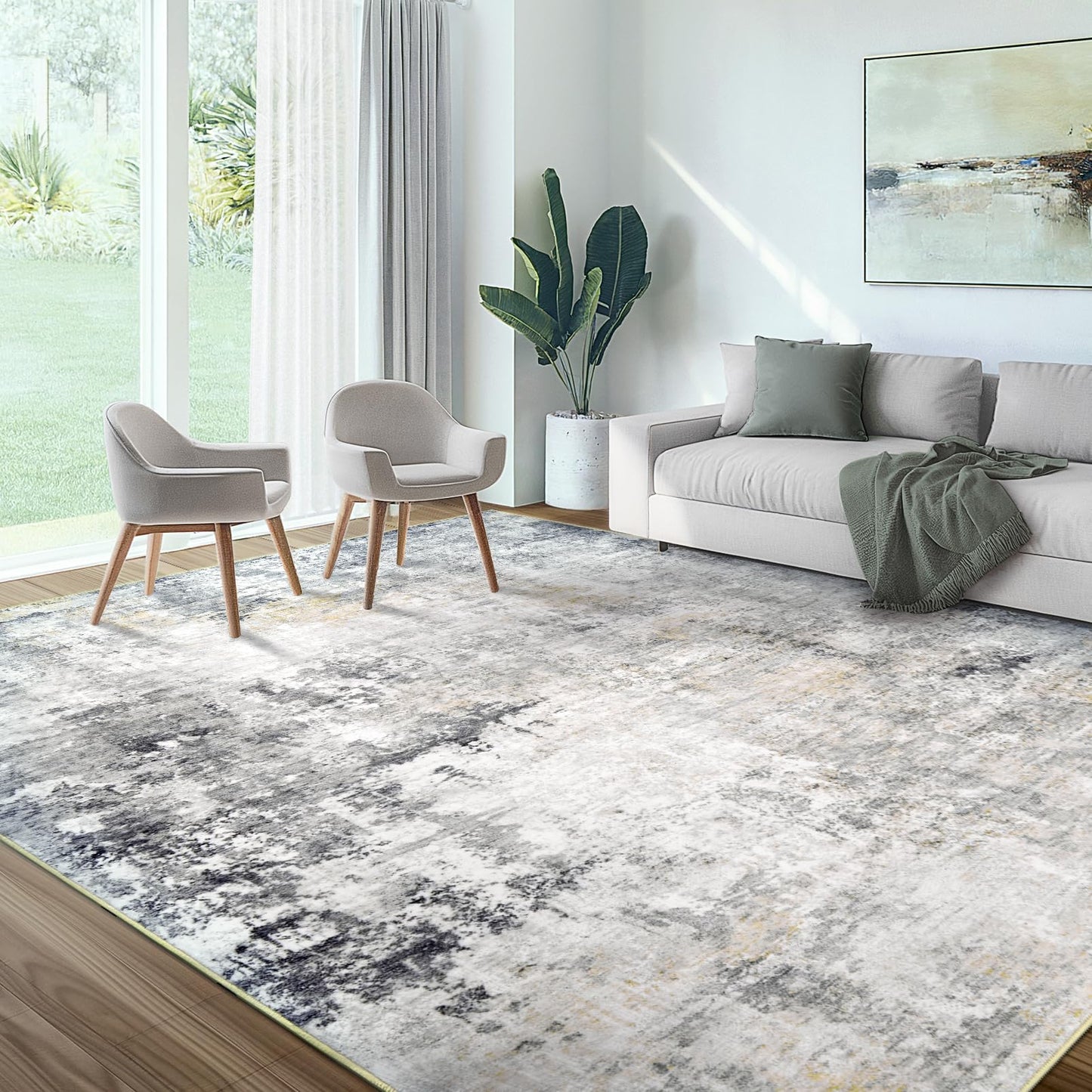 AUKOW Area Rug Living Room Rugs - 8x10 Modern Abstract Soft Indoor Neutral Washable Rug Stain Resistant Non-Slip Low Pile Carpet for Bedroom Dining Room Home Office - Charcoal Grey