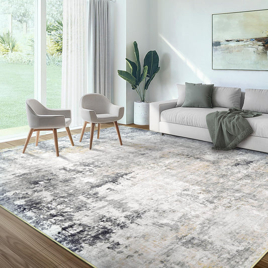 AUKOW Area Rug Living Room Rugs - 8x10 Modern Abstract Soft Indoor Neutral Washable Rug Stain Resistant Non-Slip Low Pile Carpet for Bedroom Dining Room Home Office - Charcoal Grey