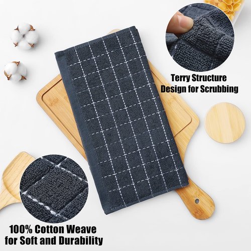 Homaxy 100% Cotton Terry Kitchen Dish Cloths, Ultra Soft and Absorbent Dish Towels for Kitchen, Suitable for Drying and Washing Dishes, 6 Pack, 12 x 12 Inches, Dark Grey