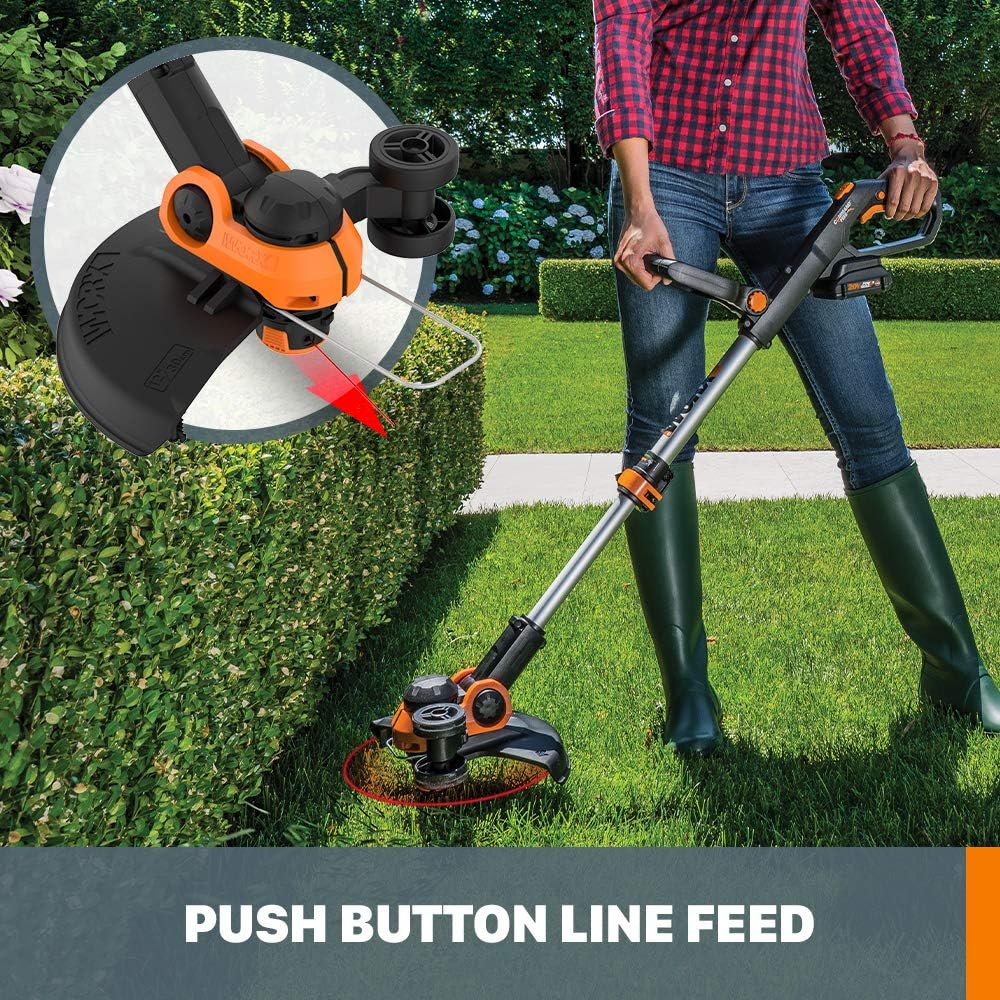 WORX 12'' Cordless String Trimmer & Lawn Edger - Lightweight 20V Weed Wacker with 90° Pivoting Head & 2 Batteries