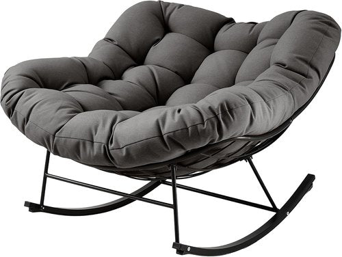 JEAREY Oversized Outdoor Papasan Rocking Chair - Comfy Egg Chair for Patio, Garden & Living Room - Grey