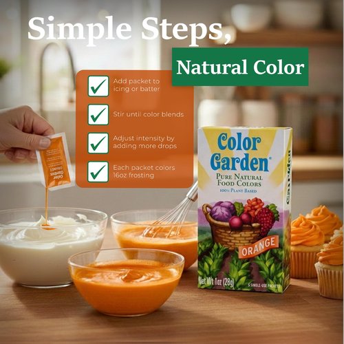 Color Garden Pure Natural Food Coloring, Orange – 5 ct 1 oz | Plant-Based, Vegan, Non-Toxic Liquid Food Dye, Healthy Food Coloring