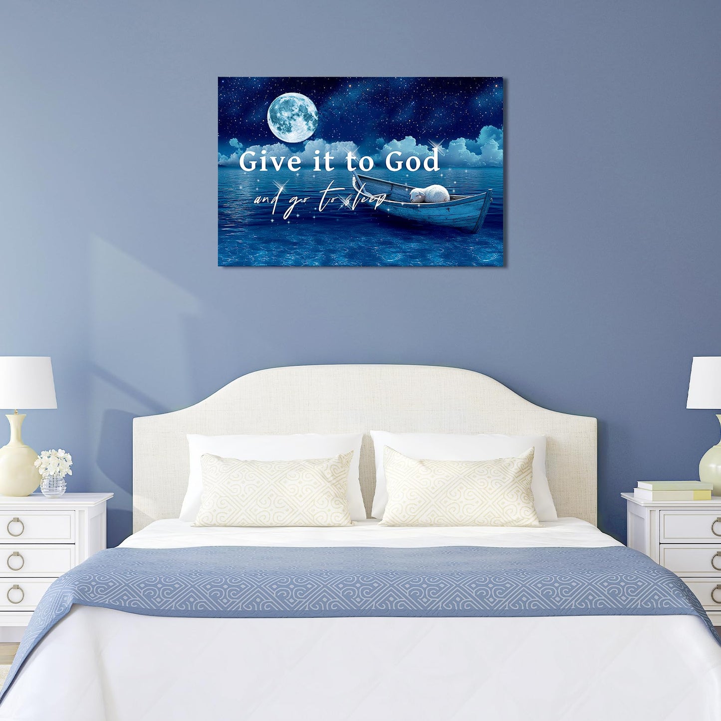 Vefacaiyo Give It to God and Go to Sleep Wall Decor Christian Inspirational Quotes Canvas Wall Art for Home Living Room Bedroom Framed Ready to Hang 24x16 Inch (Brown)