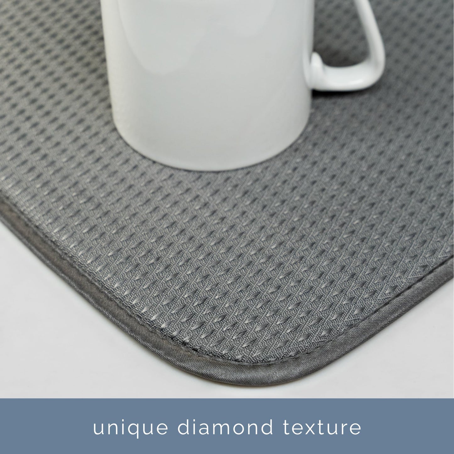S&T INC. Dish Drying Mat XL, 18” x 24”, Absorbent Microfiber Kitchen Counter Mat, Drying Pad for Dishes, Utensils, Pots and Pans, Extra Large, Diamond Texture, Grey