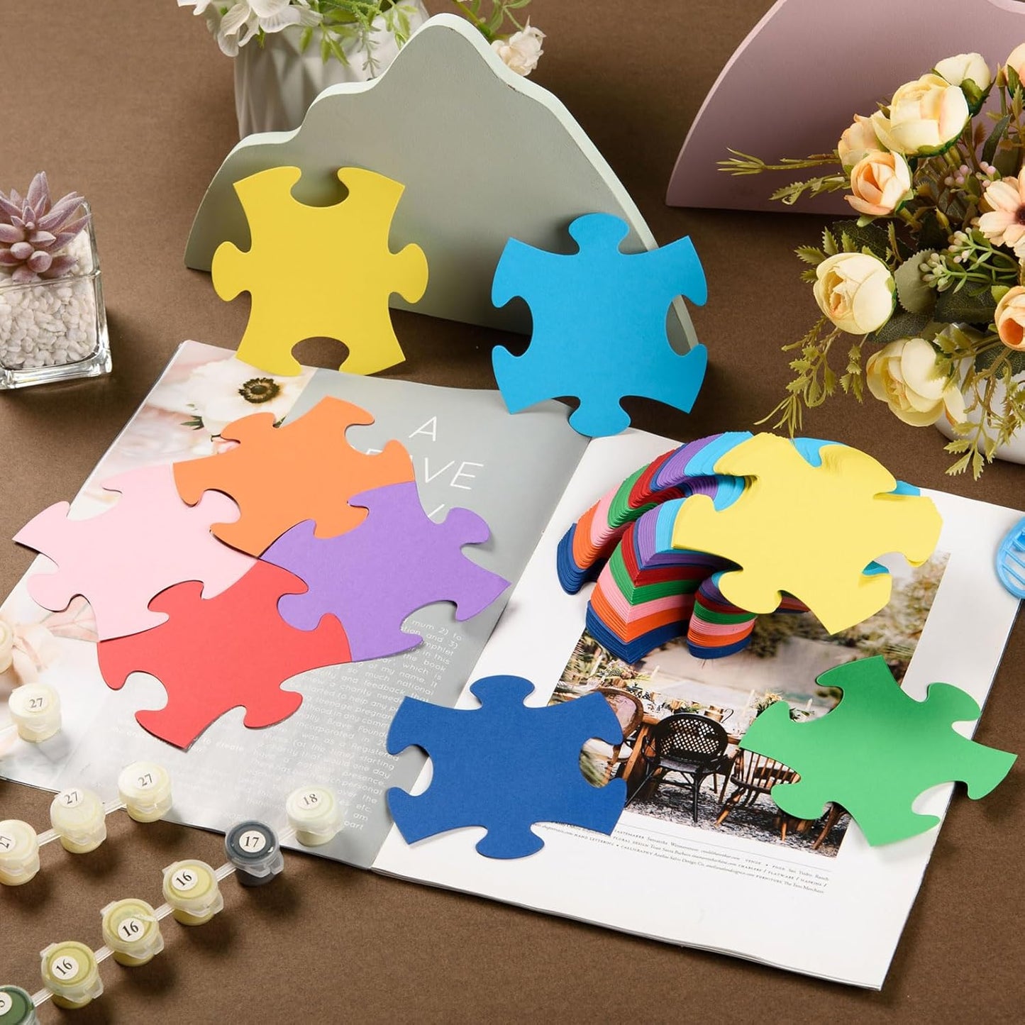 MixTeach 200 Pcs Puzzle Pieces | 4 Inch Die Cut Paper Accents for Classroom & Party Decorations